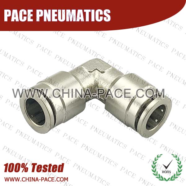 Union Elbow Nickel Plated Brass Push To Connect Fittings, All Metal Push To Connect Fittings, All Brass Push In Fittings, Camozzi Type Brass Pneumatic Fittings